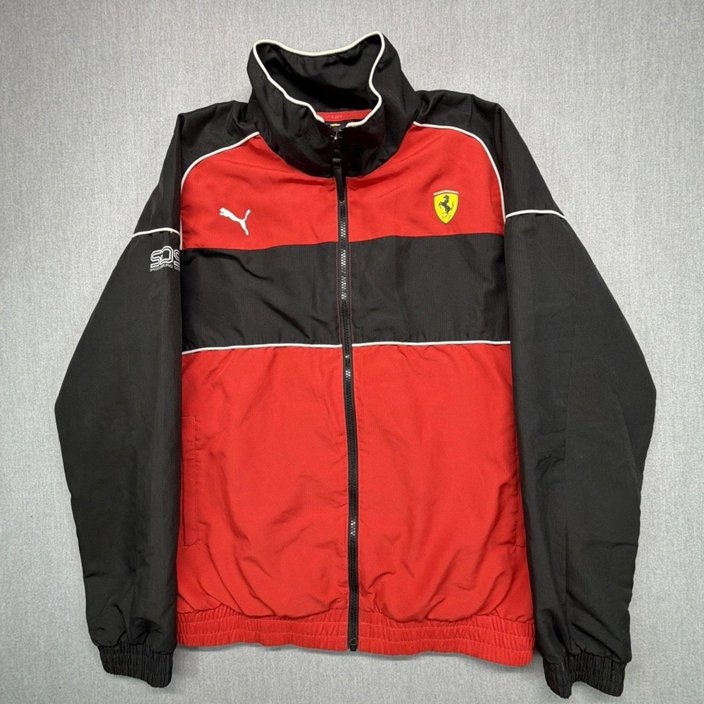 PUMA Scuderia Ferrari F1 Racing Track Full Zip Jacket Men's Medium Black Red